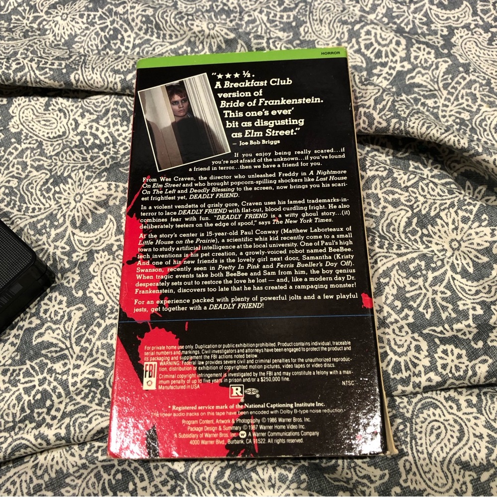 Wes Craven’s Deadly Friend VHS 1986 excellent condition - Picture 3 of 6